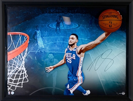 Ben Simmons Signed Philadelphia 76ers Breaking Through Photograph In 52x40 Framed Display - LE 28/123 (UDA)